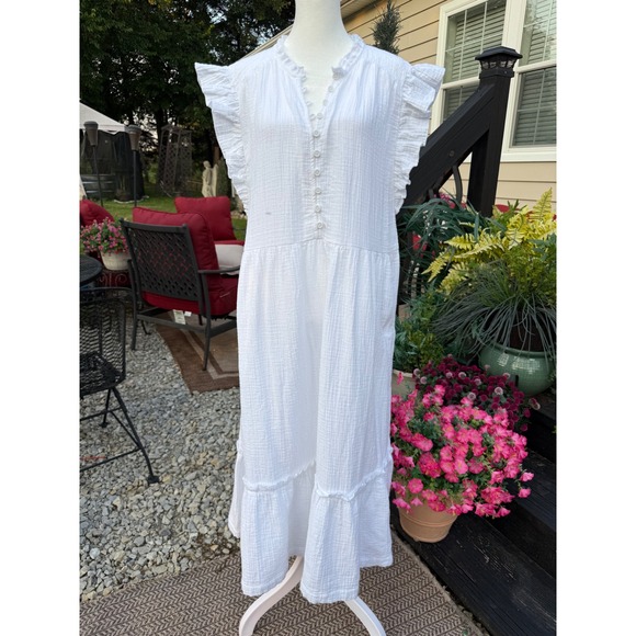 Wonderly Dresses & Skirts - Wonderly White Gauze Ruffle Tiered Midi Dress Womens Medium Boho Sleeveless